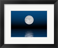 Beautiful full moon against a deep blue sky over the ocean Fine Art Print