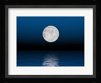 Beautiful full moon against a deep blue sky over the ocean Fine Art Print