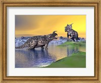 Confrontation between two Einiosaurus dinosaurs Fine Art Print