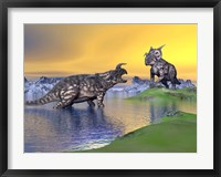 Confrontation between two Einiosaurus dinosaurs Fine Art Print