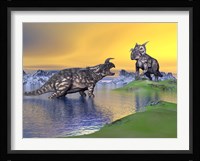 Confrontation between two Einiosaurus dinosaurs Fine Art Print