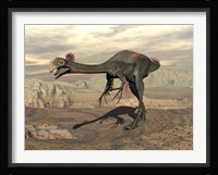 Gigantoraptor dinosaur walking  on rocky terrain Fine Art Print
