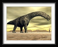 Large Argentinosaurus dinosaur face to face with a human Fine Art Print