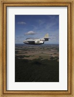Saab J 29 jet fighter flying over landscape Fine Art Print