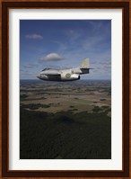 Saab J 29 jet fighter flying over landscape Fine Art Print