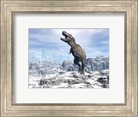 Tyrannosaurus Rex dinosaur in a snowy landscape Fine Art Print