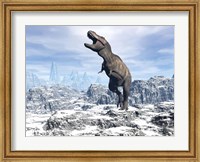 Tyrannosaurus Rex dinosaur in a snowy landscape Fine Art Print