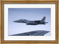 US Air Force F-15E Strike Eagle over the wing of a KC-135 Stratotanker Fine Art Print
