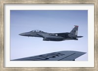 US Air Force F-15E Strike Eagle over the wing of a KC-135 Stratotanker Fine Art Print