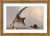 A velociraptor chasing a rat sized mammal Fine Art Print