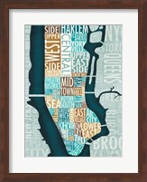 Manhattan Map Blue Brown Fine Art Print