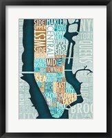 Manhattan Map Blue Brown Fine Art Print