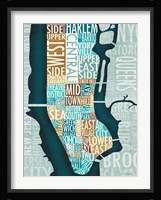 Manhattan Map Blue Brown Framed Print