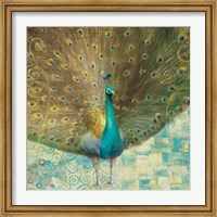 Teal Peacock on Gold Fine Art Print