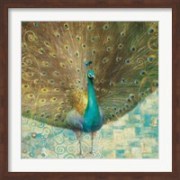 Teal Peacock on Gold Fine Art Print