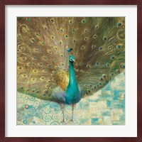 Teal Peacock on Gold Fine Art Print