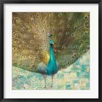 Teal Peacock on Gold Fine Art Print