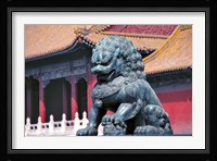 China, Beijing, Lion statue guards Forbidden City Fine Art Print