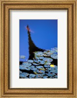 Lily Pond and Temple Reflection in Blue, China Fine Art Print