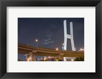 Full Moon Rises Above Nanpu Bridge over Huangpu River, Shanghai, China Fine Art Print