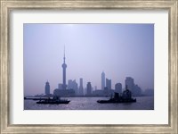 Water Traffic along Huangpu River Passing Oriental TV Tower and Pudong Skyline, Shanghai, China Fine Art Print