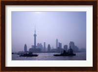 Water Traffic along Huangpu River Passing Oriental TV Tower and Pudong Skyline, Shanghai, China Fine Art Print