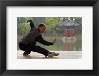 Man Doing Tai Chi Exercises at Black Dragon Pool with One-Cent Pavilion, Lijiang, Yunnan Province, China Fine Art Print