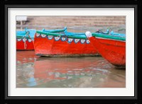 Wooden Boats in Ganges river, Varanasi, India Fine Art Print