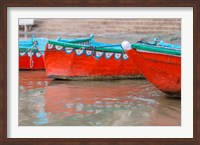 Wooden Boats in Ganges river, Varanasi, India Fine Art Print