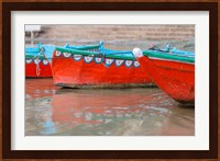 Wooden Boats in Ganges river, Varanasi, India Fine Art Print