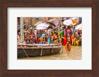 Worshipping Pilgrims on Ganges River, Varanasi, India Fine Art Print