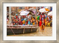 Worshipping Pilgrims on Ganges River, Varanasi, India Fine Art Print