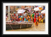 Worshipping Pilgrims on Ganges River, Varanasi, India Fine Art Print