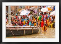 Worshipping Pilgrims on Ganges River, Varanasi, India Fine Art Print