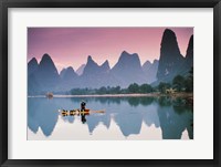 Cormorant fishing at dusk, Li river, Guangxi, China Fine Art Print