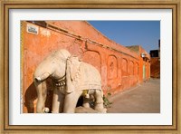 Old Temple with Stone Elephant, Downtown Center of the Pink City, Jaipur, Rajasthan, India Fine Art Print