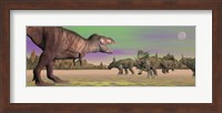 Tyrannosaurus attacking Styracosaurus dinosaurs Fine Art Print