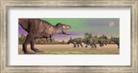 Tyrannosaurus attacking Styracosaurus dinosaurs Fine Art Print