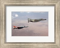 Two QF-4E Phantom II drones in formation over the New Mexico desert Fine Art Print