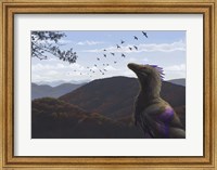 Velociraptor in an autumn landscape Fine Art Print