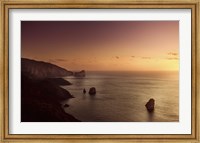 Aerial view of sea and mountains at sunset, Nebida, Sardinia, Italy Fine Art Print