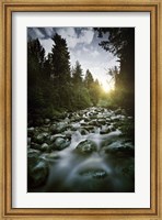 Small river flowing over large stones at sunset, Pirin National Park, Bulgaria Fine Art Print