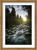 Small river flowing over large stones at sunset, Pirin National Park, Bulgaria Fine Art Print