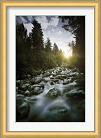 Small river flowing over large stones at sunset, Pirin National Park, Bulgaria Fine Art Print