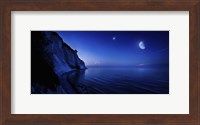 Moon rising over tranquil sea and Mons Klint cliffs, Denmark Fine Art Print