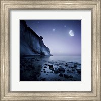 Rising moon over ocean and mountains against starry sky Fine Art Print