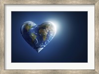 Heart-shaped planet Earth on a dark blue background Fine Art Print