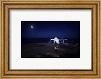 A small church at night with starry sky, Crete, Greece Fine Art Print