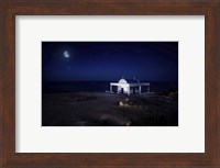 A small church at night with starry sky, Crete, Greece Fine Art Print