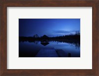 A small pier in a lake against starry sky, Moscow region, Russia Fine Art Print